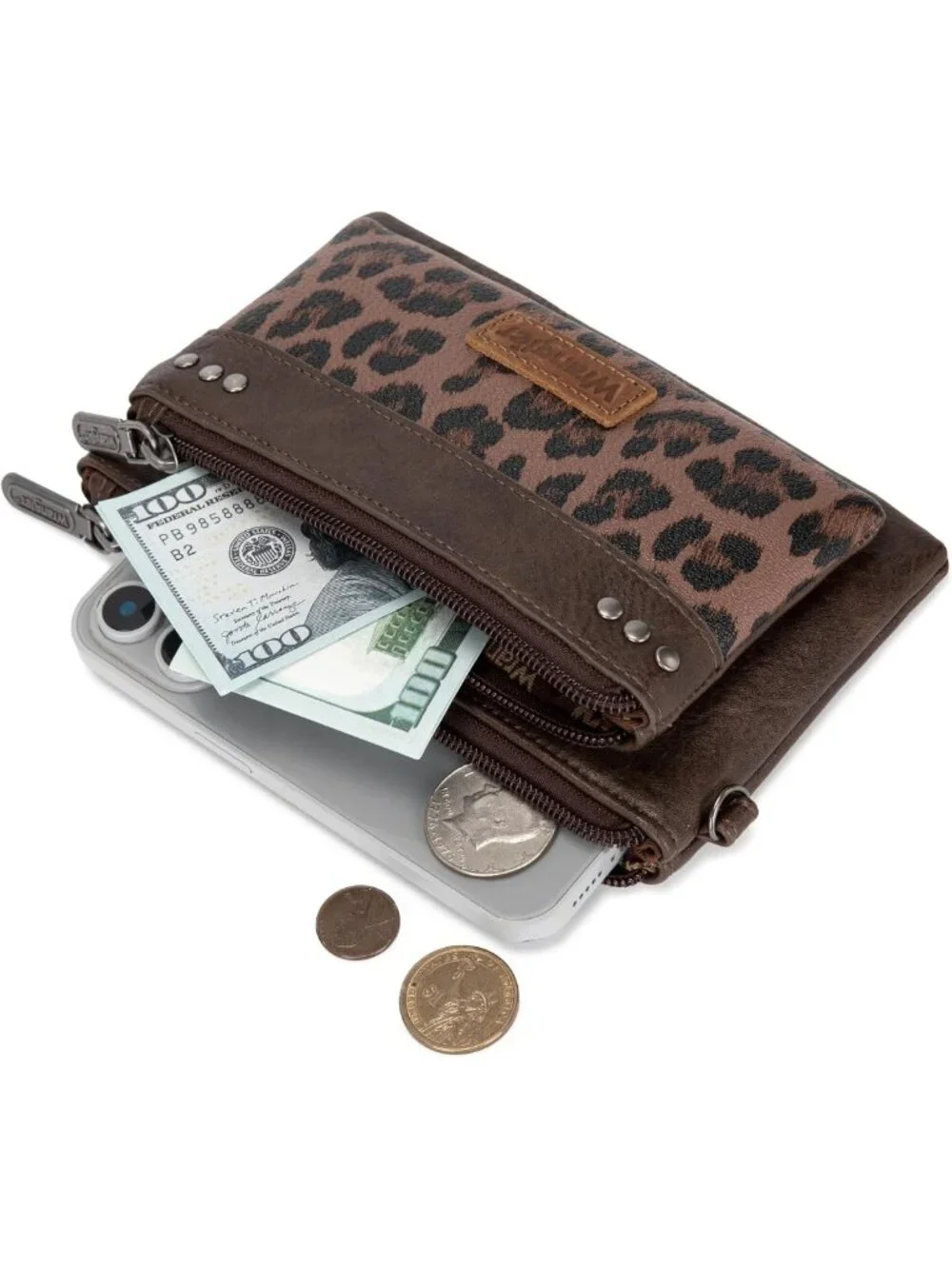 Large Minimalist Western Women's Wallet - Double Zipper RFID Phone Cash Holder